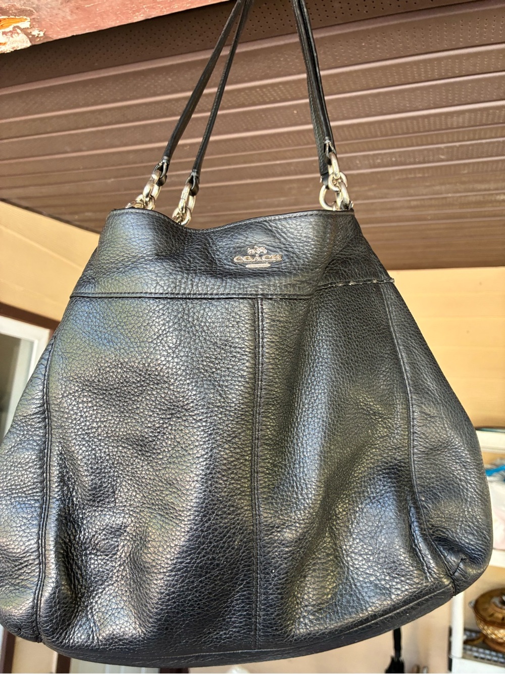 Coach Black Pebbled Leather Double-Handle Shoulder Bag
